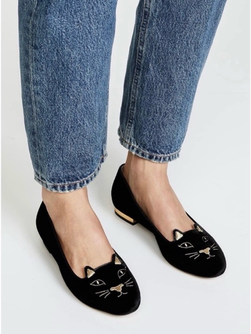 NEW IN BOX Charlotte Olympia Black Velvet Kitty Cat Flats Shoes 42 / 11 /  12